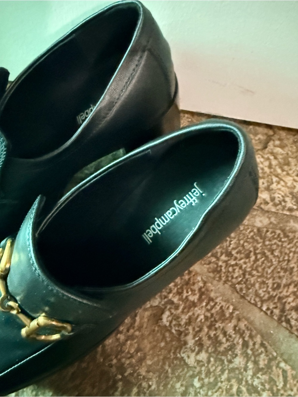 Jeffrey Campbell Black Leather Platform Loafers with Gold Bit - Picture 3 of 9